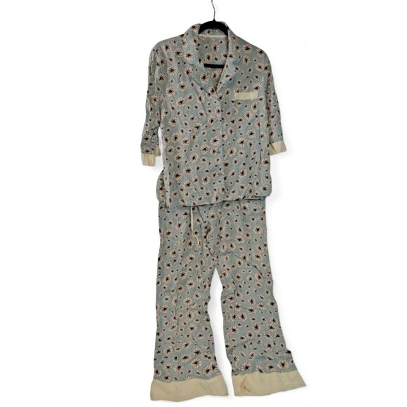 Splendid Floral Pajama Set Women’s Size S 3/4 Sleeve Notch Collar Top & Pants - Picture 2 of 4